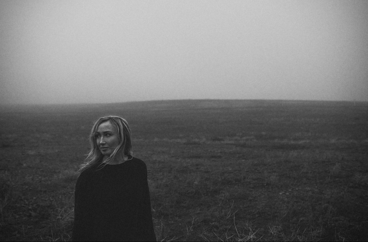 Black-and-white portrait of Kseniya Wagner from the Paris collaboration sequence