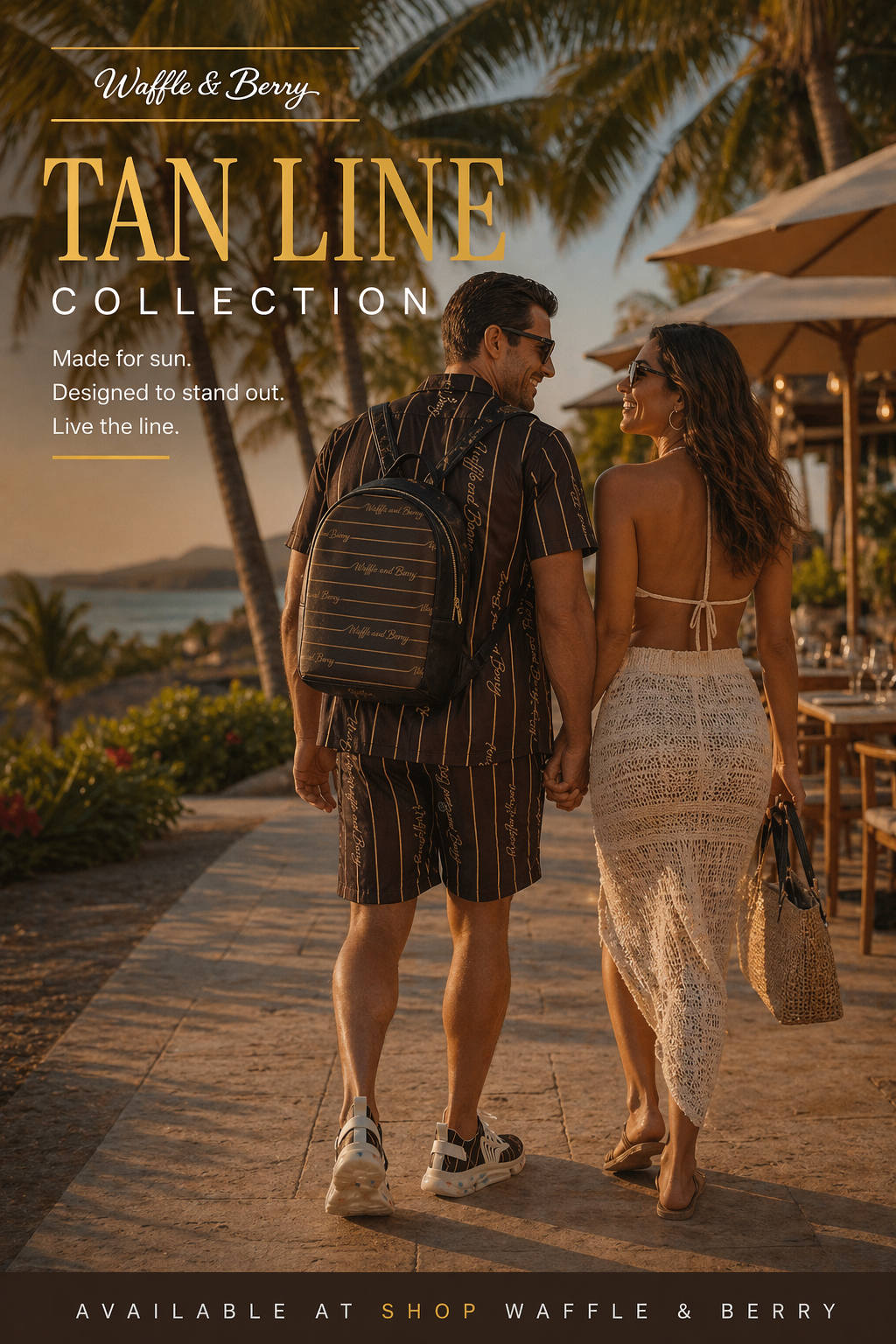 Two people walking together outdoors in a campaign photograph
